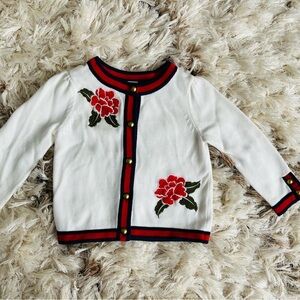 Janie and Jack White Cardigan with Red and navy stripes for toddler